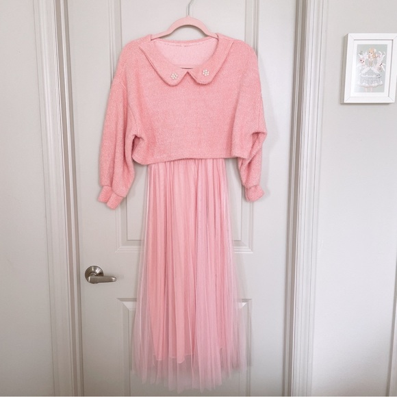 Pink Feminine Coquette Dress Set with Tweed top - Picture 3 of 13